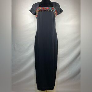 Carole Little Embroidered Beaded Lined Maxi Dress USA Made Size 10